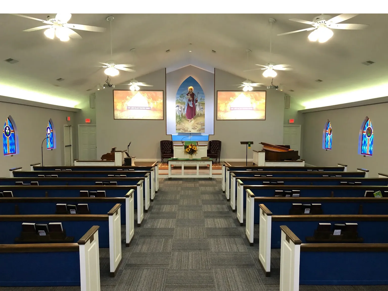 The sanctuary at Trinity Congregational Methodist Church